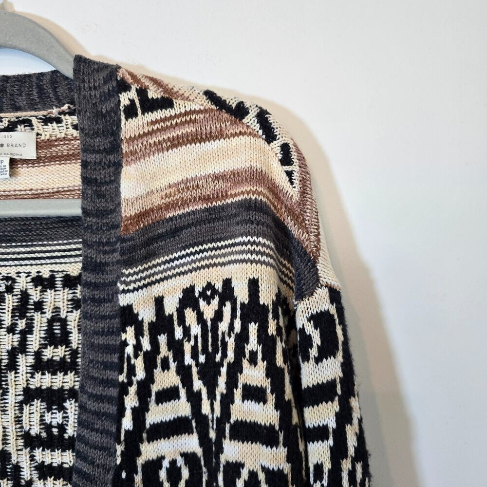 Lucky Brand Southwestern Aztec Knit Tan Brown Open Front Cardigan Size S Cotton - Picture 3 of 9